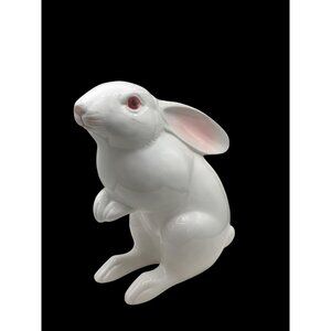 Fitz & Floyd Ceramic Easter Rabbit Figurine Hand-Painted White Pink Accents Nurs